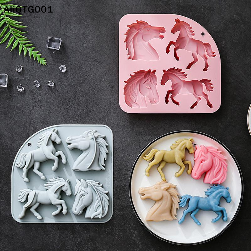 Kitchen Baking Cake - 4-Cavity 3D Horse Silicone Mold for