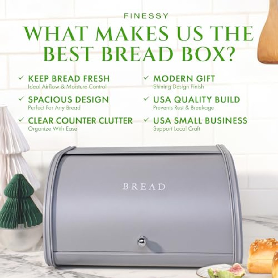 Modern Metal Bread Box for Kit - Kitchen Baking Storage のレビューと価格
