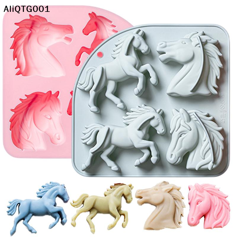 4-Cavity 3D Horse Silicone Mol - Kitchen Baking Cake のレビューと価格