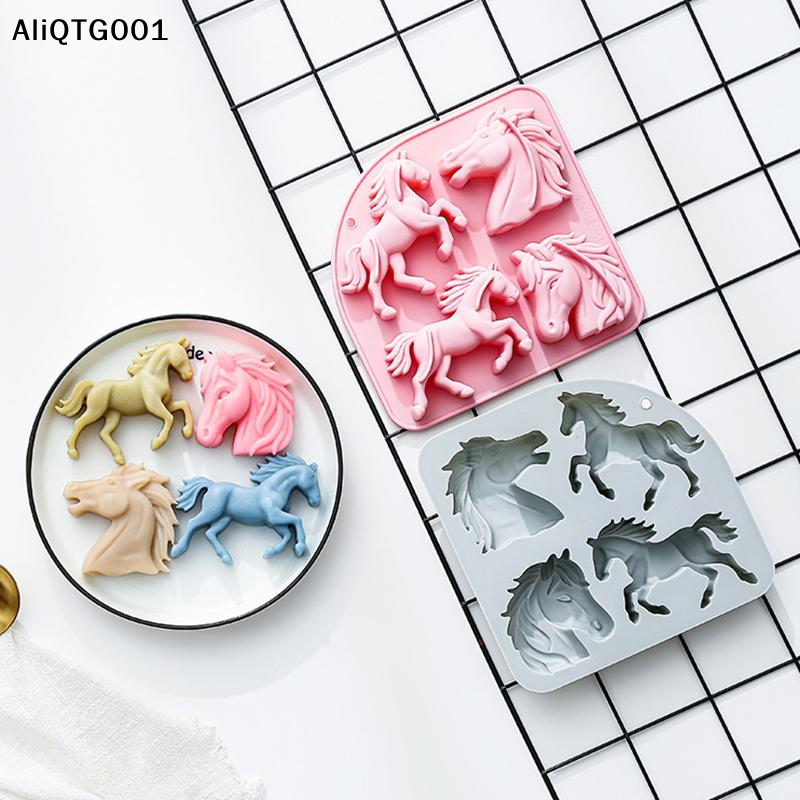 4-Cavity 3D Horse Silicone Mol - Kitchen Baking Cake のレビューと価格